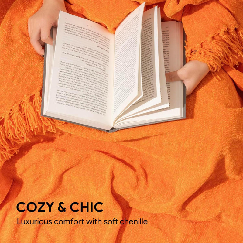 Jeté en chenille douce, L 60 po x l 50 po, Orange