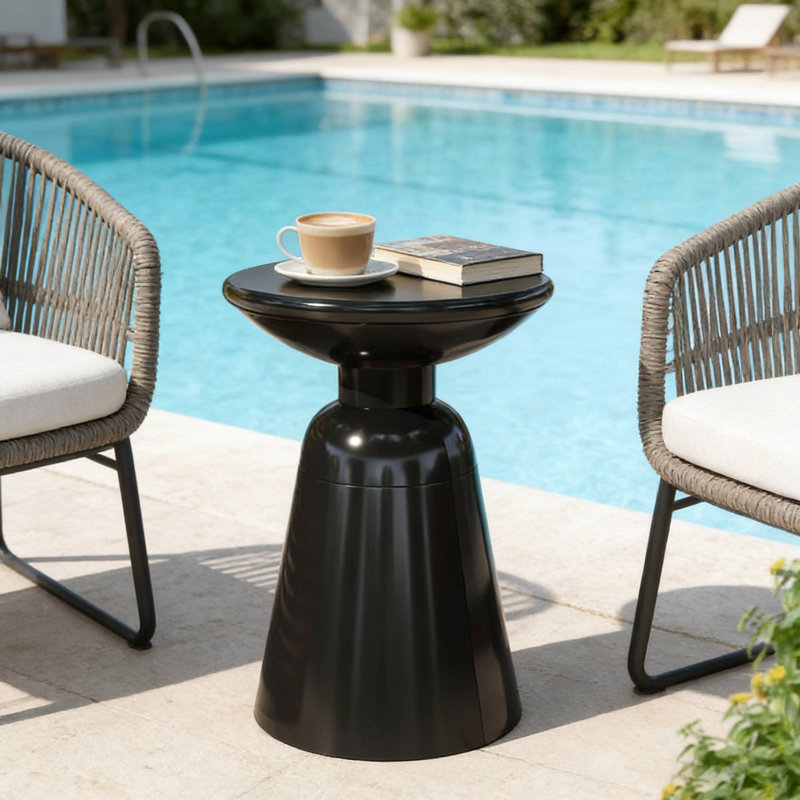 Outdoor Large End Table Perfect For Deck Reading Nooks & Porch Afternoon Tea Sessions, Black