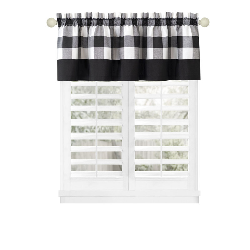 Anthe Gingham Tailored Kitchen Curtain, 14" H x 58" W, Black