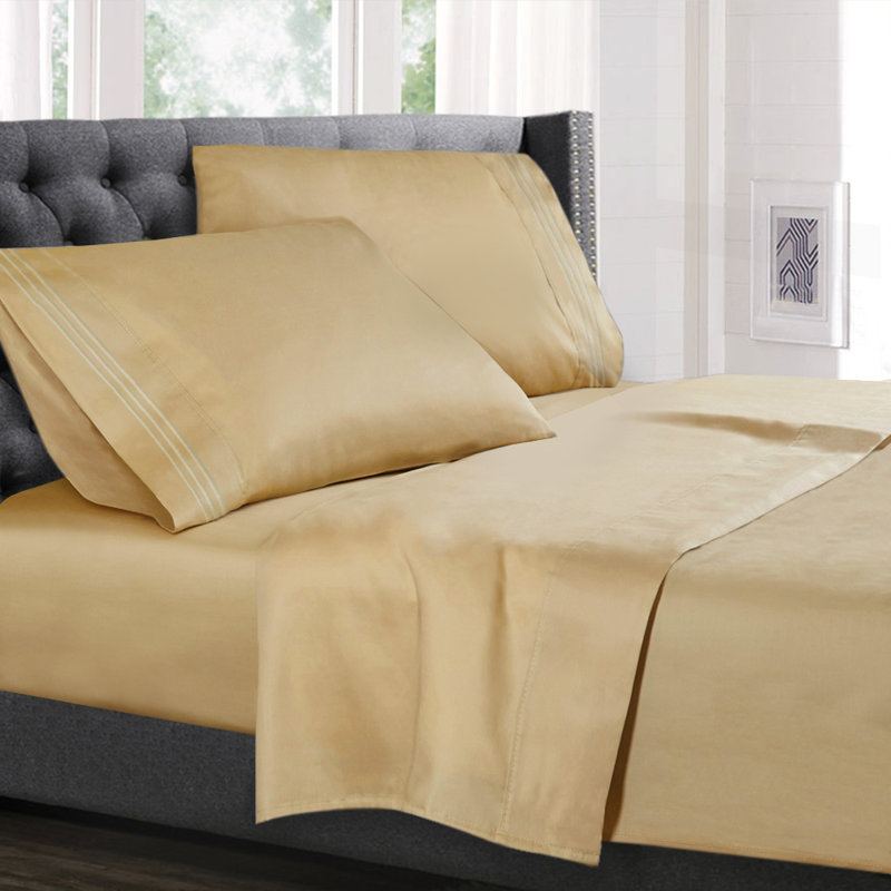 Microfiber Sheet Set, Camel Gold, Short Queen Sheet Set+Fitted Sheet+2 Pillowcases