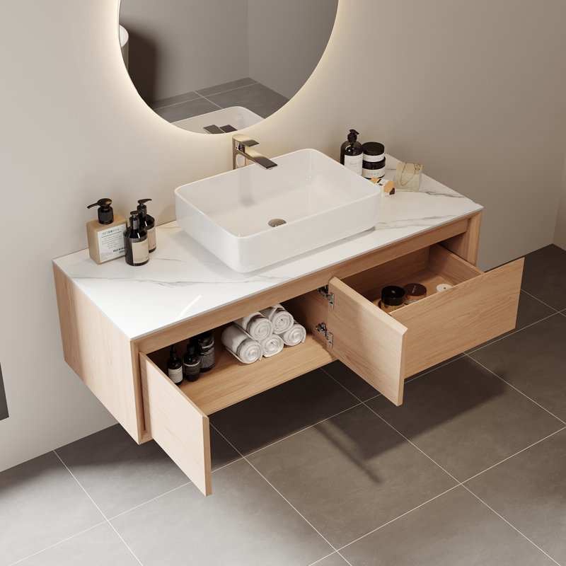 Single Bathroom Vanity, Pre-Assembled Wall Mounted Vanity Solid Wood Cabinets, Floating Vanities with Storage, Bathroom Vanity with Bathroom Sink