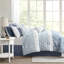 Literie pour grand lit bleu - 8 pièces avec imprimé uni de couleur marine et 8 taies décoratives-122070650-122070647