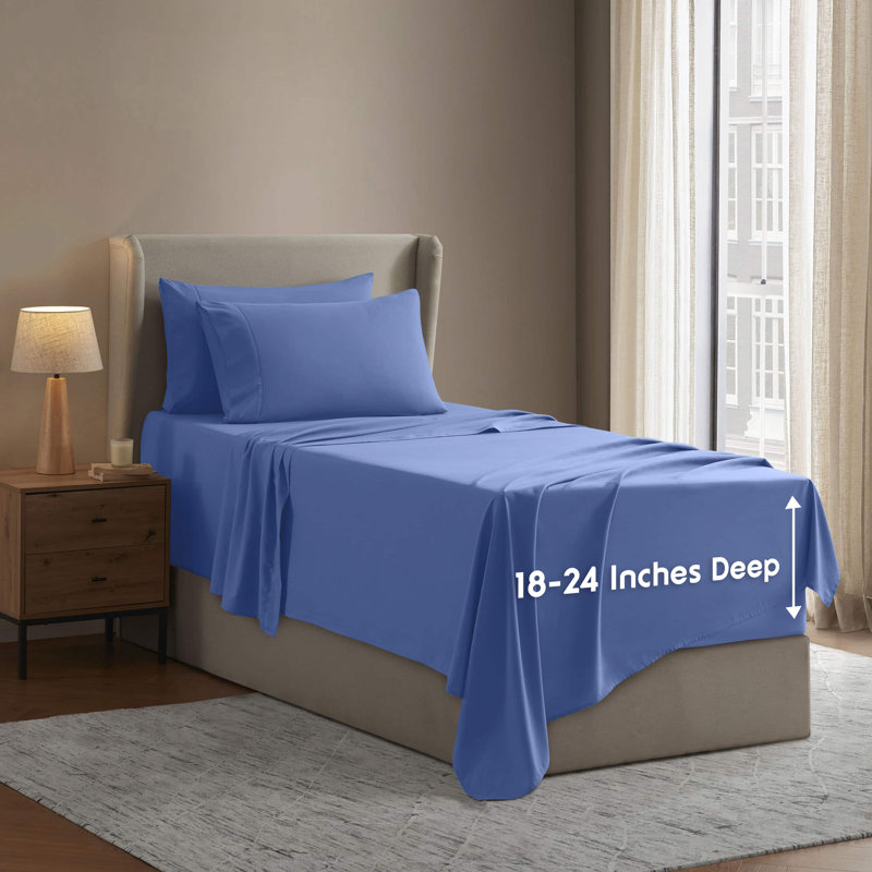 Ensemble de draps 4 pièces Luxury, Twin XL Fitted Sheet with 2 Pillowcases, Calm Blue