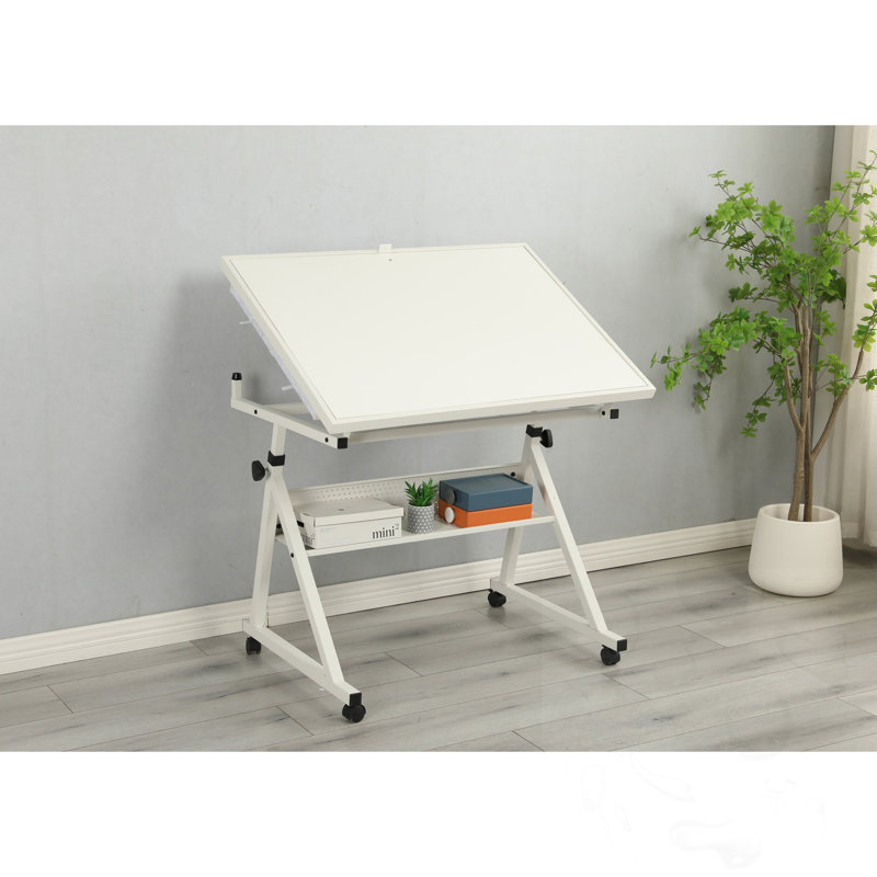 Adjustable Drawing Table with trays, White