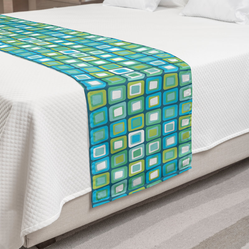 Ambesonne Abstract Bed Runner Nested Quirky Rectangles Multicolor, King