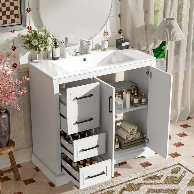 Meuble-lavabo moderne 36 "avec lavabo en céramique, Blanc