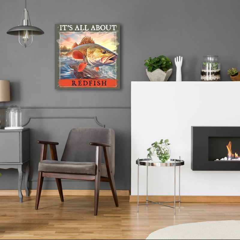 Art mural en verre épique «Redfish» par Jim Baldwin, 24 po x 24 po, H 24 po x l 24 po