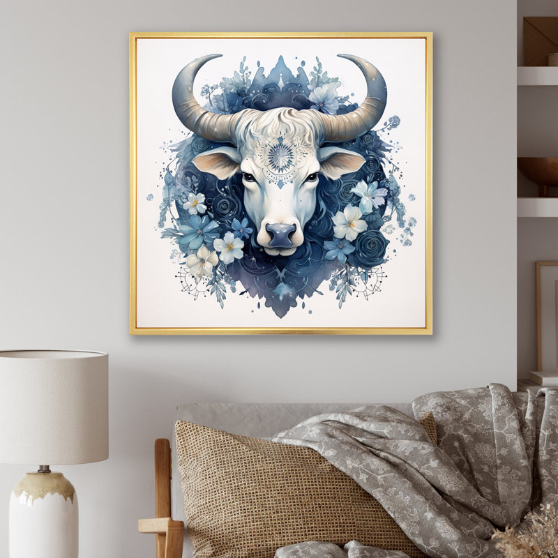Chyna " Taurus Zodiac Sign V ", 24" H x 24" W x 1" D, Gold Floater Framed
