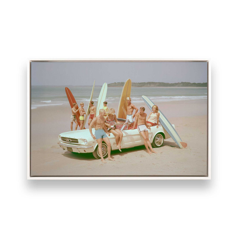 Surf Club Summer sur toile, H 8,75 po x l 12,75 po, Cadre flottant blanc opaque