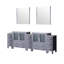 96 po Grand meuble-lavabo double gris foncé avec armoires latérales, comptoir en céramique, miroirs et grand espace de tiroir gris, l 18,25 po, blanc sans effort - ouverture en douceur