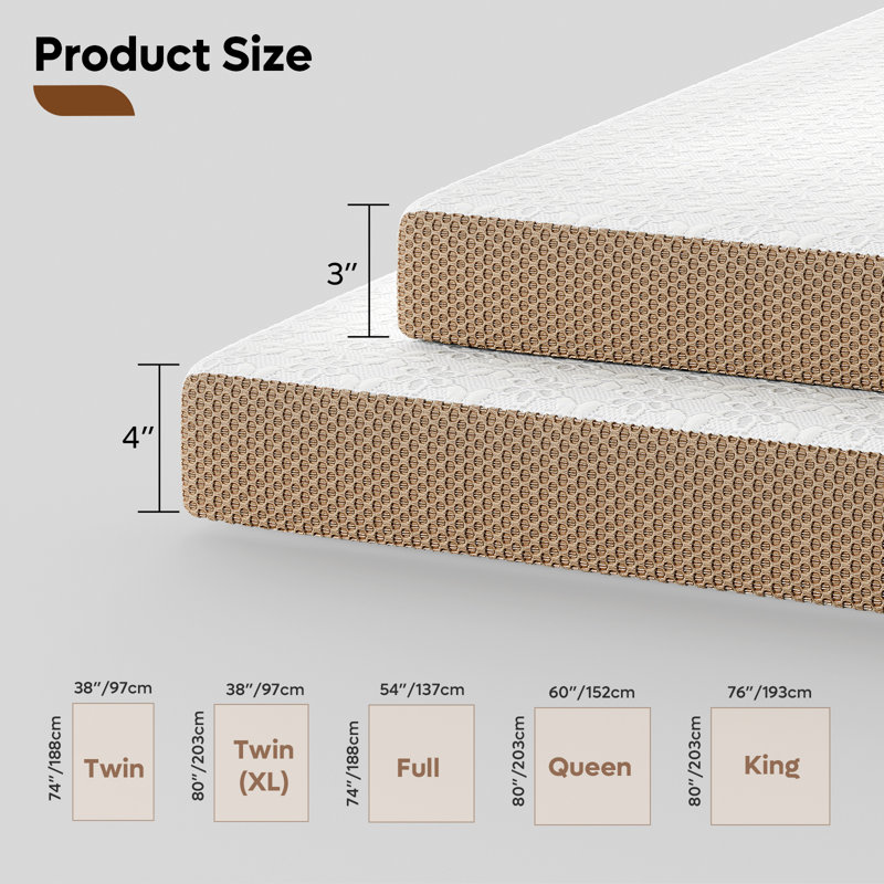 Surmatelas en mousse viscoélastique gélifiée 3 po pour soulager les maux de dos, housse amovible et sangles réglables  , 3"