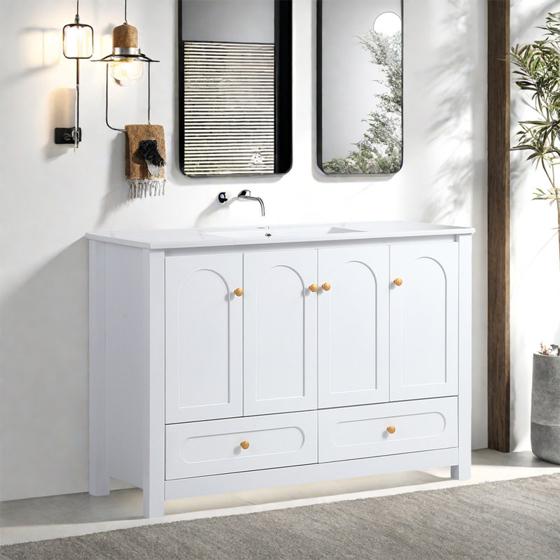 Meuble-lavabo 48 po avec lavabo en céramique, Blanc
