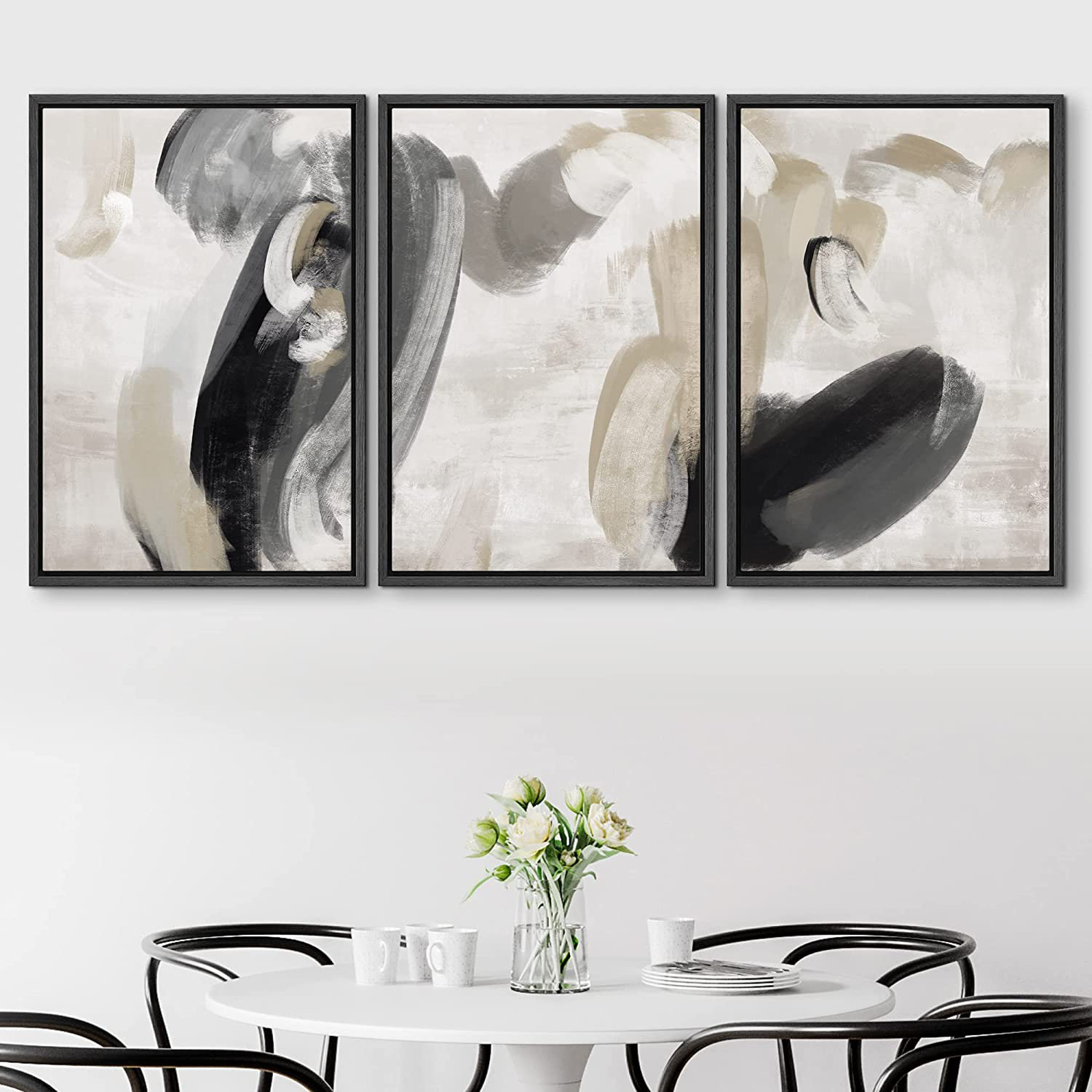 SIGNLEADER Framed Canvas Print Wall Art Set Black Tan Paint Stroke Collage  Abstract Shapes Illustration Modern Art Decorative Nordic Minimal Zen For Living  Room, Bedroom, Office Framed On Canvas Pieces Painting