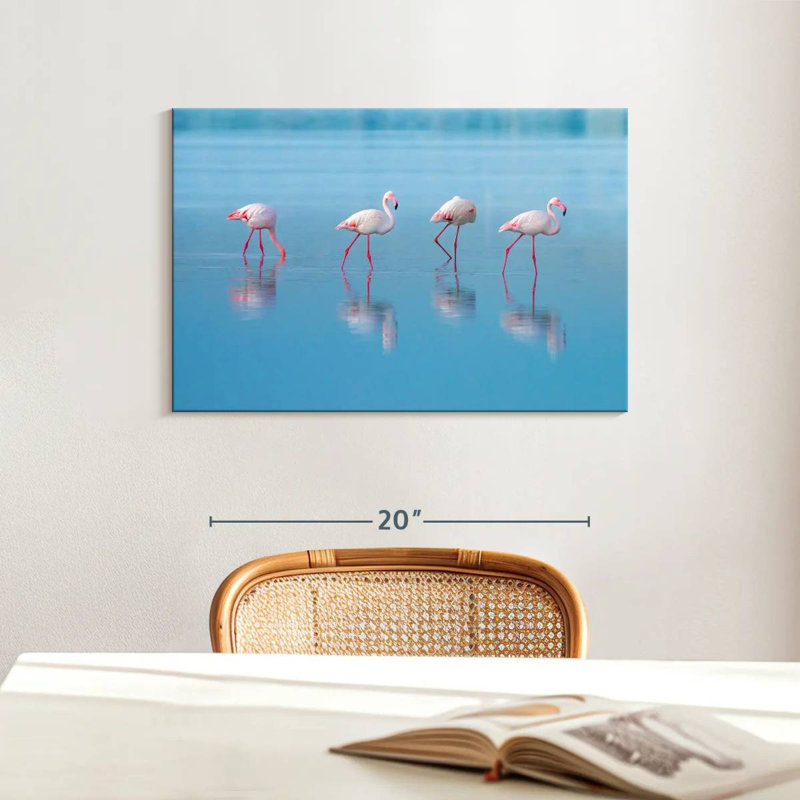 Brampt Blue Lake Pink Flamingos, 16" H x 24" W