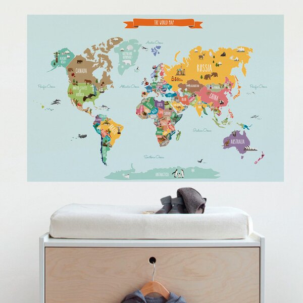 World Map Wallpaper Kids Room Decor Playroom Animal Map Wall Art Kid World  Map Decal Nursery World Map Mural Peel N Stick Baby Shower Gift 