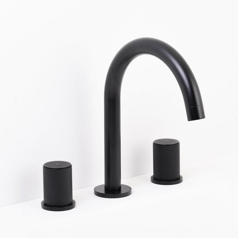 Metro Knurled Bathroom Faucet - Widespread - 8" Brass, Matt Black