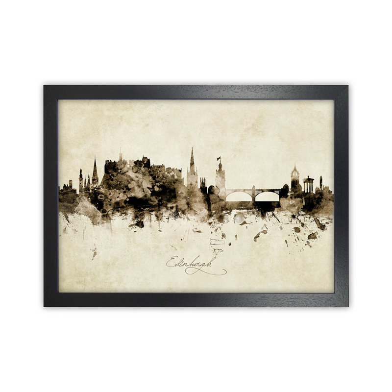 Edinburgh Scotland Skyline Vintage by Michael Tompsett - Print, Black Framed, 25cm H x 34cm W x 3cm D