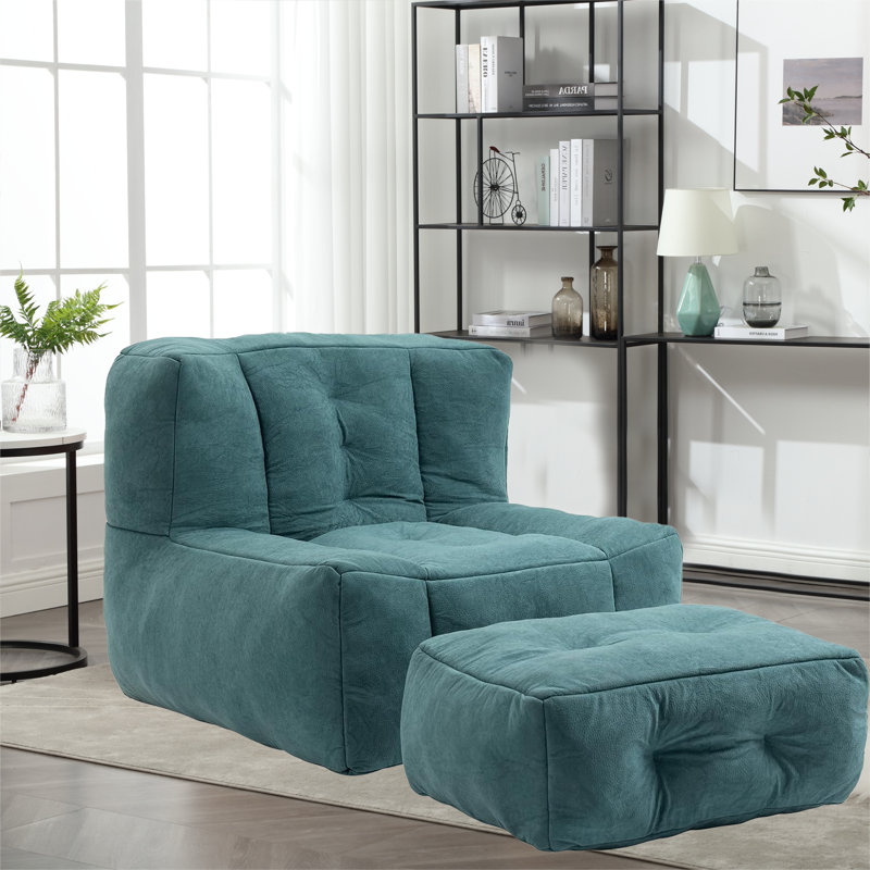 Plush Memory Foam Bean Bag Chair with Ottoman | Ergonomic Lazy Sofa for Adults | Super Soft Modern Design for Living Room/Bedroom/Apartment