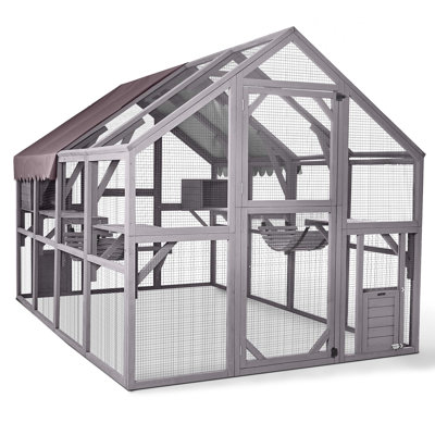 Catio Large Walk In Outdoor Cat Enclosure With Removable Back Door For Window And Pet Door Connection 110" D