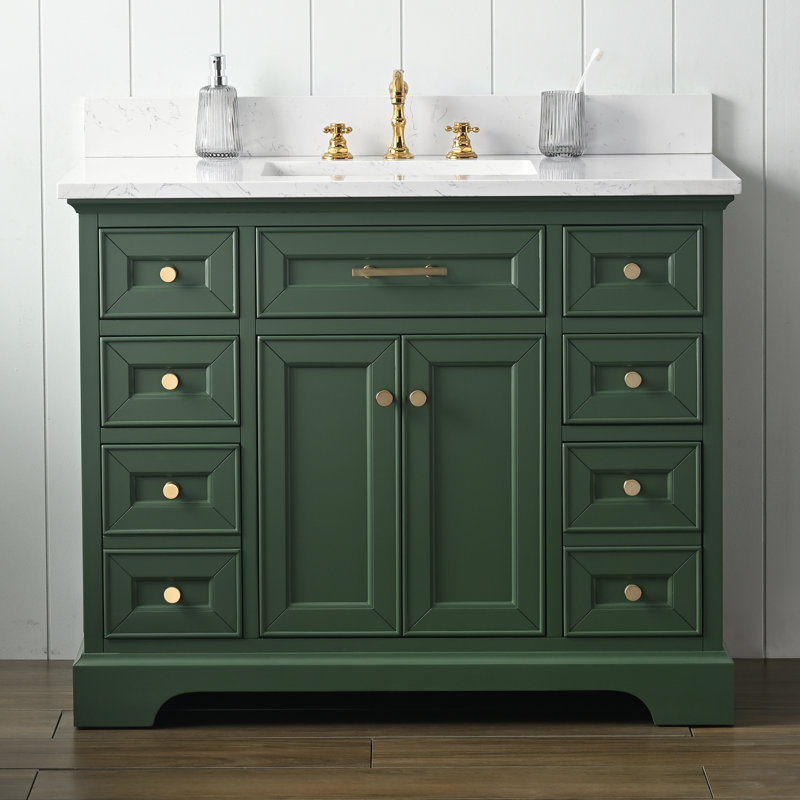 Thompson 42" W Single Bathroom Vanity, Evergreen/Brushed Gold