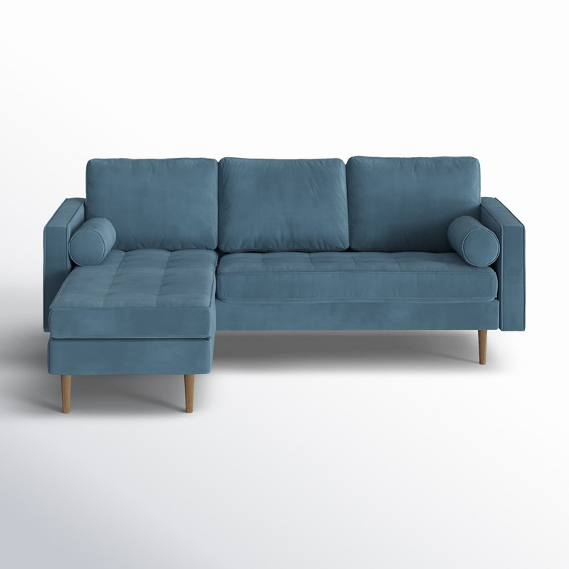 Geo 84" Wide Reversible Sofa and Chaise, Bella Ocean Performance Velvet