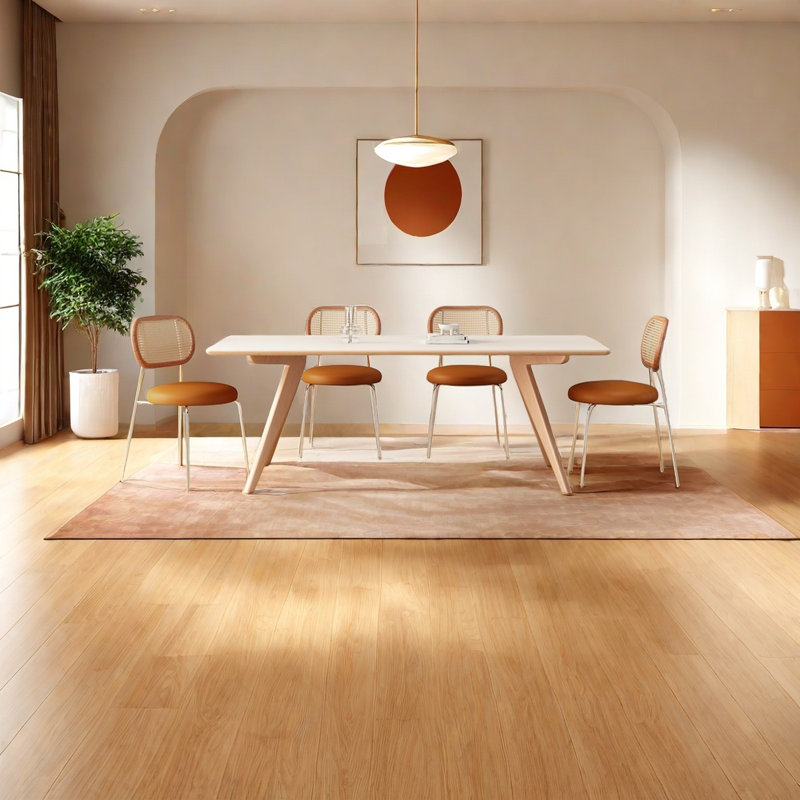 Table Rock minimaliste crème avec pieds en bois, H 29,5 po x L 63 po x l 31,5 po