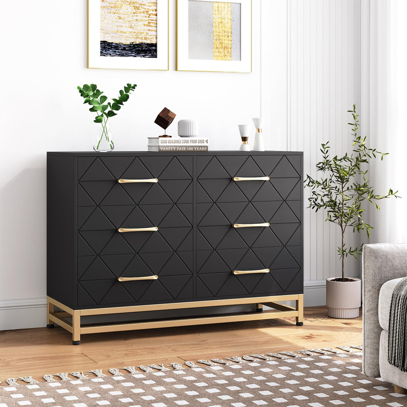 Commode 6 tiroirs Akia, Noir, noir, noir, noir