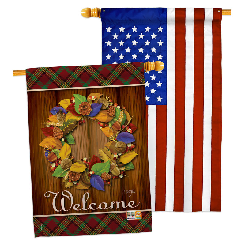 Couronne de polyester de 2 côtés 40 x 28 po drapeau maison
