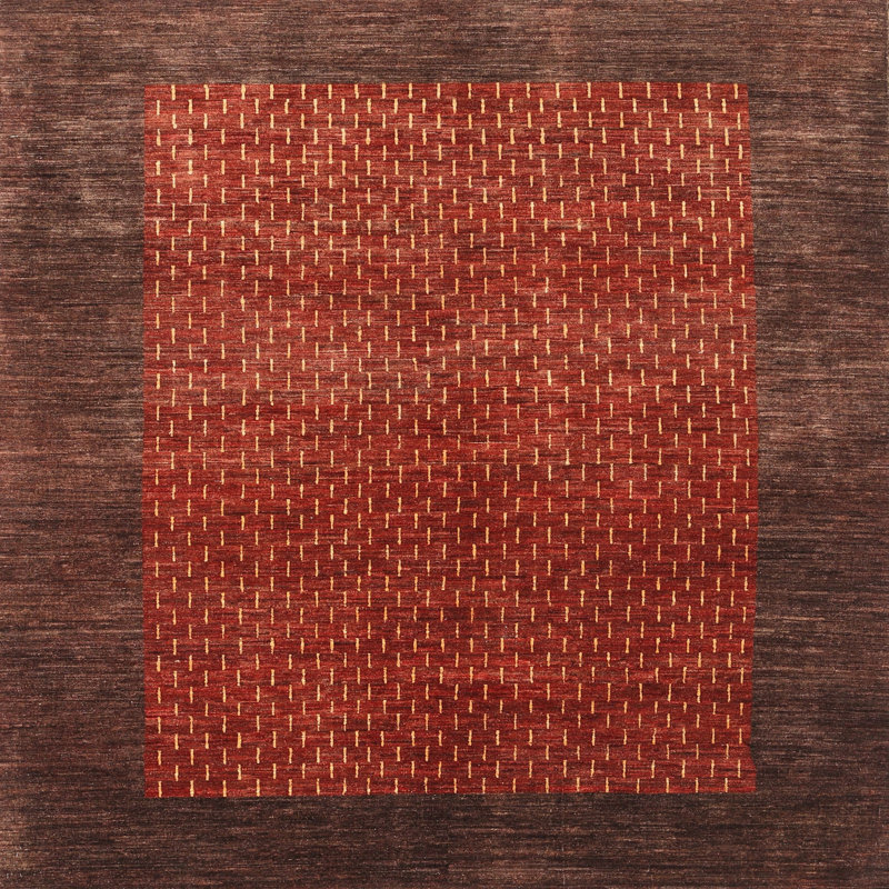 Rouge abstrait/Tapis décoratif brun, Carré 8 pi