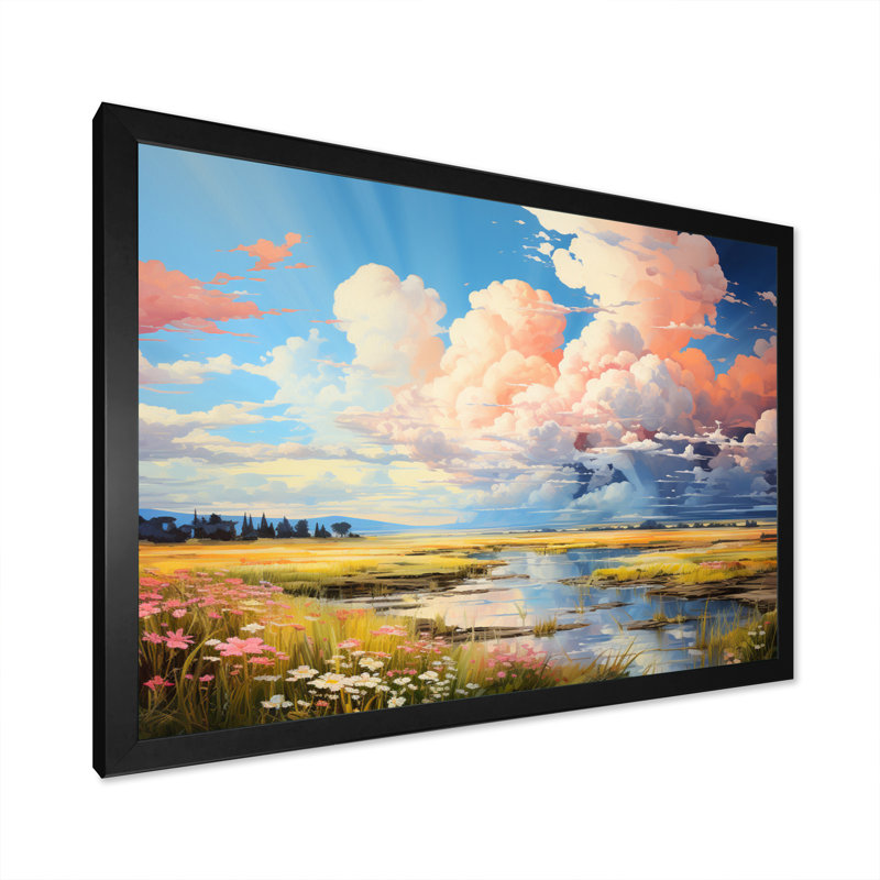 Ciel infini azur dans les Prairies - impression, H 24 po x l 32 po x P 1 po, Cadre photo noir
