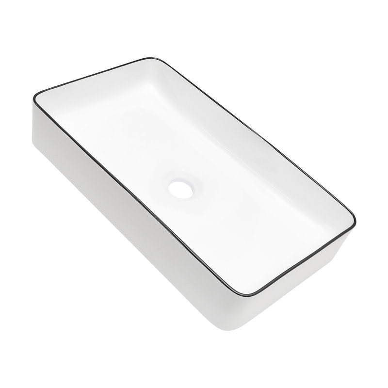 APRESSHUI Bathroom Sink 14'' Ceramic Rectangular Bathroom Sink, White/Black