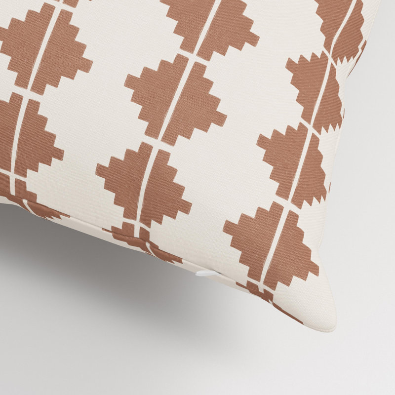 Coussin décoratif d'intérieur en terre cuite aztèque, Imprimé bloc brun, Carré 22 po