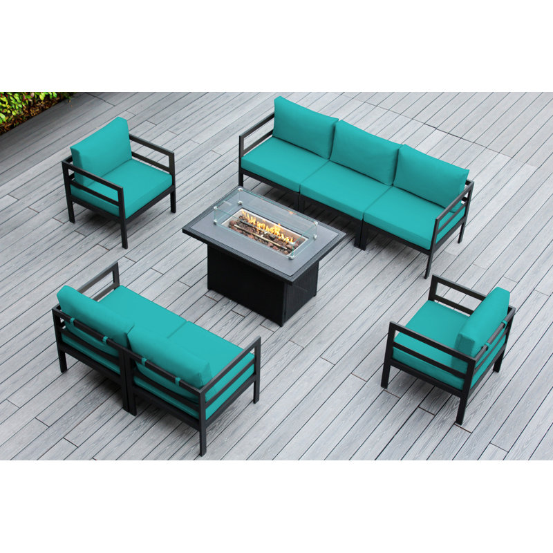 Josmar 7 - Person Patio Conversation Set with Cushions, Supercrylic Turquoise