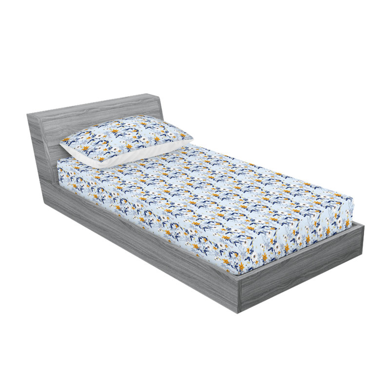 Drap-housse et taie décorative Ambesonne Aloha Hawaii Boho Floral bleu azur pâle et abricot
