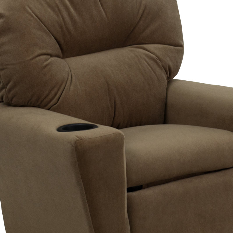 Contemporary Kids Recliner with Cup Holder, Microfiber - Brown
