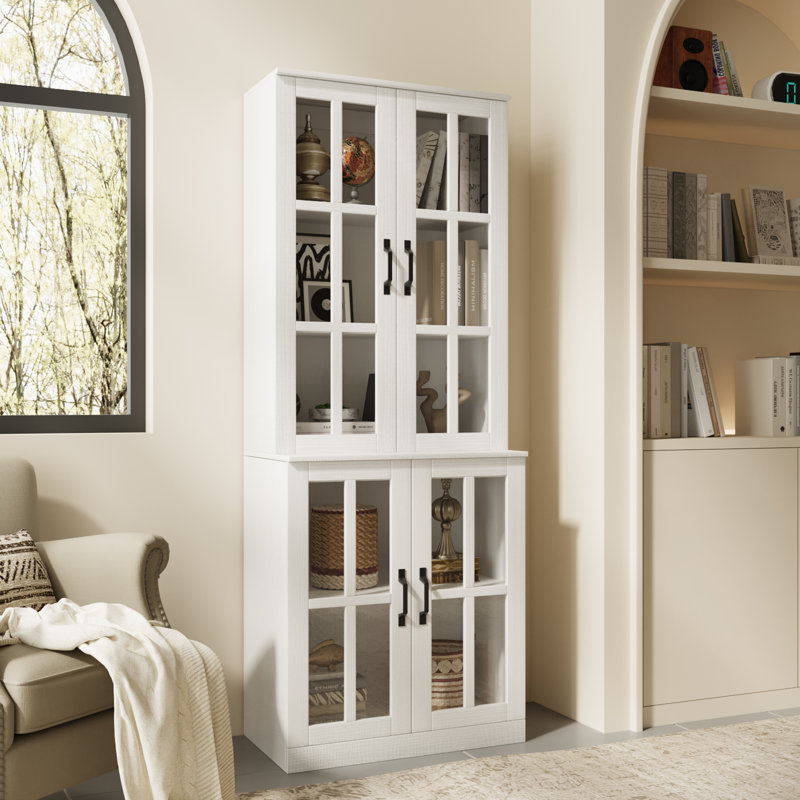 Vitrine modulaire H 71 po x l 71 po avec portes en verre, bibliothèque modulaire, Blanc