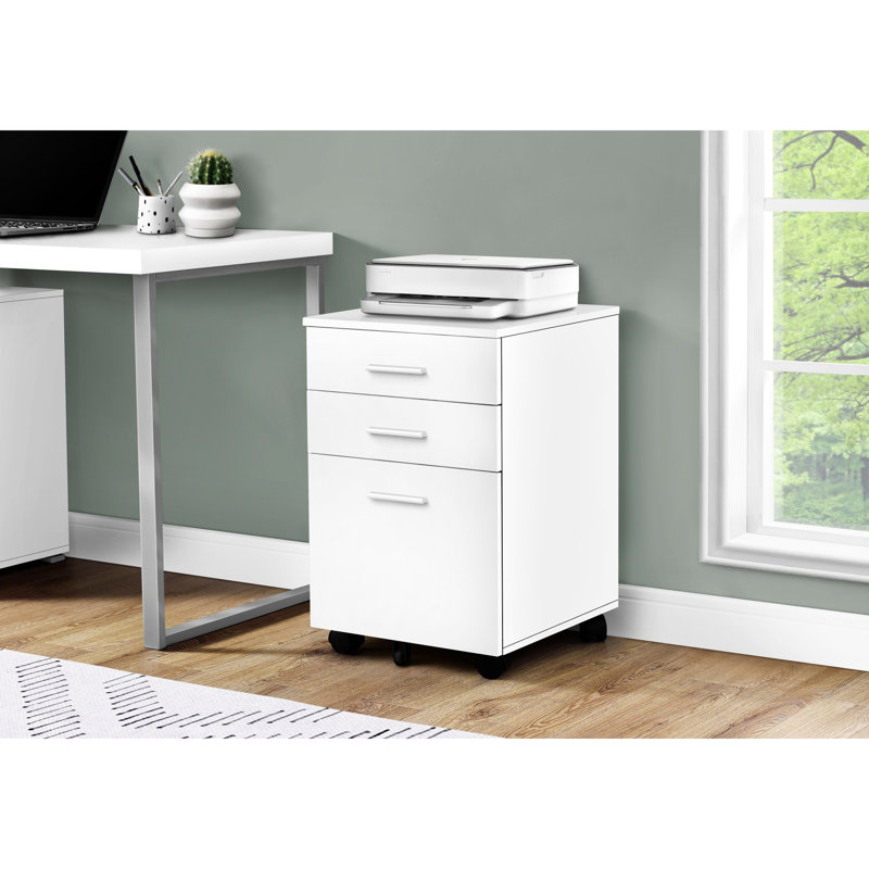 Rolling File Cabinet For Office Use, White Laminate, 3 Drawers, Modern Design With Smooth Operation And Efficient Storage Mobile In Office, Ample Storage, Contemporary Style, Drawer Glides Productive