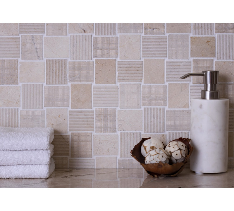 1.6 x 1.9 Marble Basketweave Mosaic Tile, Beige