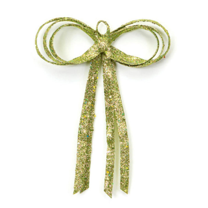 Décoration murale de Noël Glitter Drenched Bow, H 12 po x l 7,75 po x P 1 po, Vert