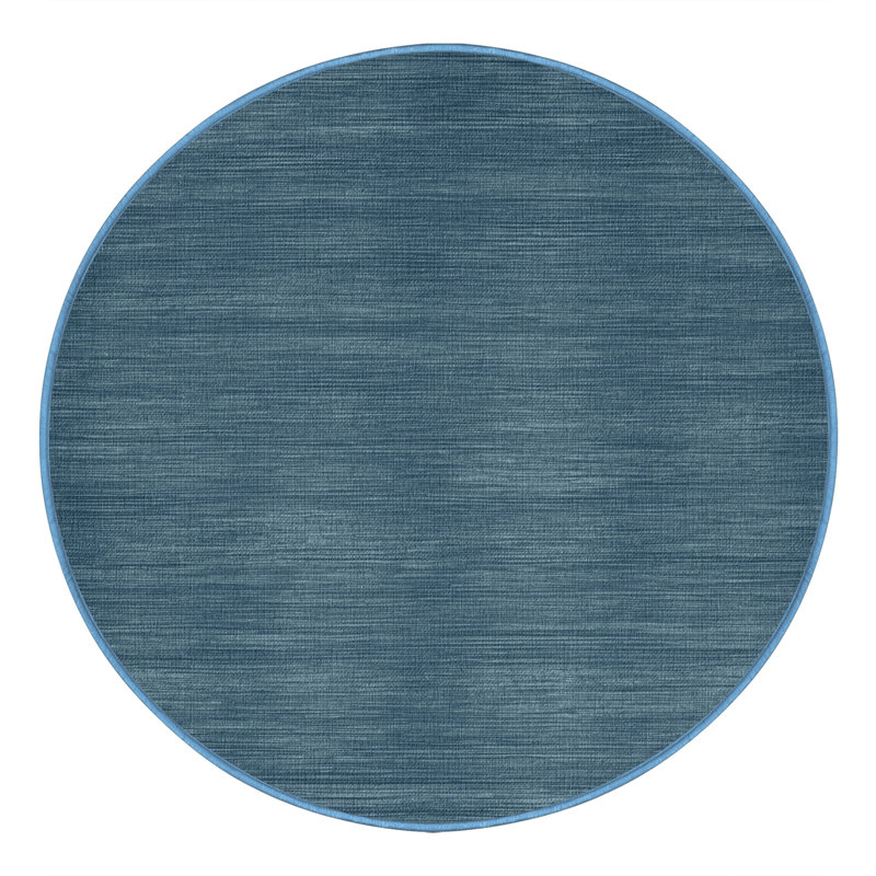Tapis bleu uni lavable à la machine, Rond 3 pi