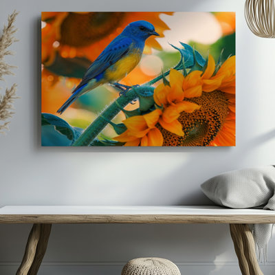 Oiseau bleu sur toile tournesol, nature florale, reproduction d'art sur toile pour le salon, la chambre à coucher, le bureau, le couloir, le vestibule, le mur de la galerie et la décoration intérieure moderne