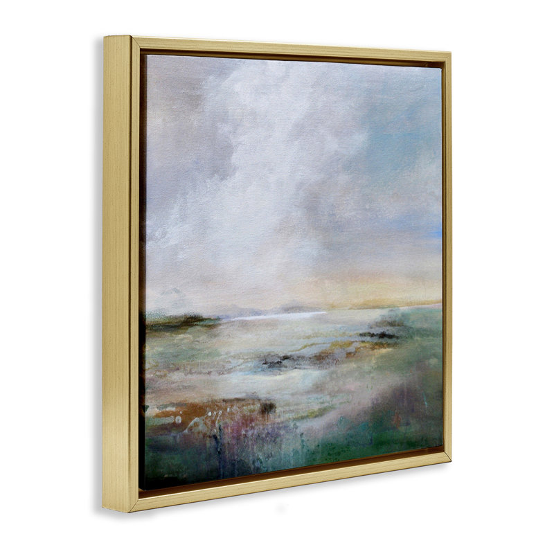 Toile flottante abstraite encadrée par Karen Hale, H 18 po x l 18 po, Cadre flottant métallique doré