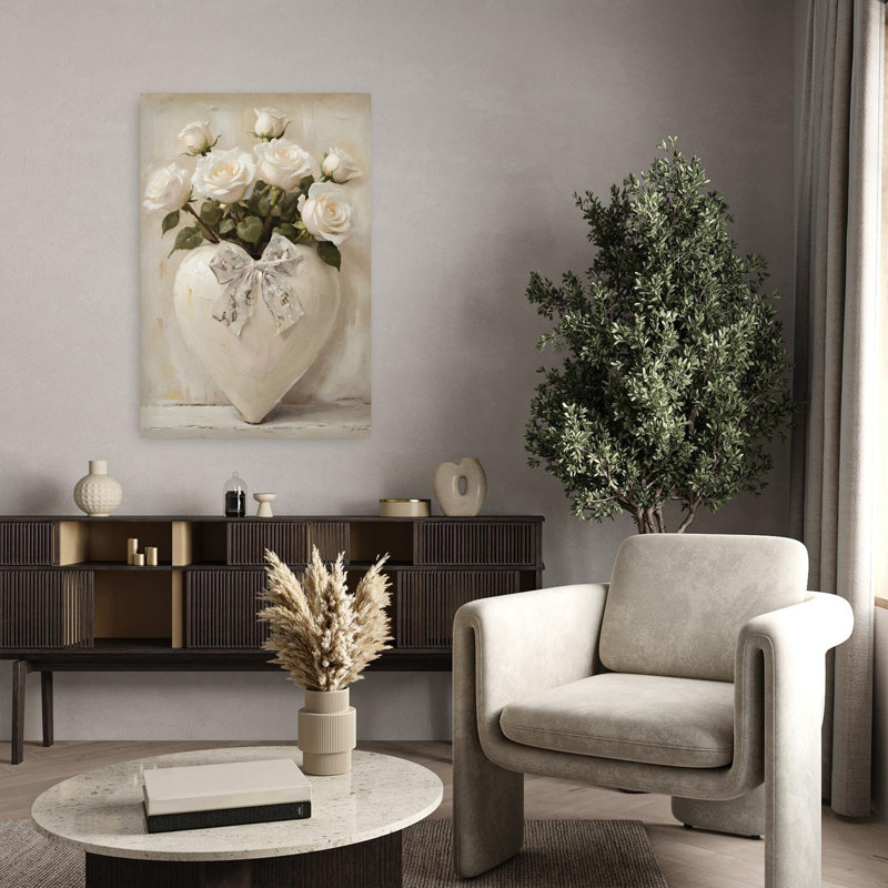 Art abstrait romantique délicat, Heartfelt Roses, H 36 po x l 24 po