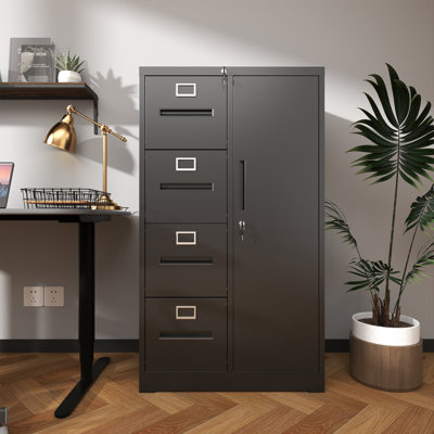 Metal Storage Vertical Filing Cabinet with Lock, Steel File Locker with 4 Drawers and 1 door for School, Living Room, Bedroom, Office