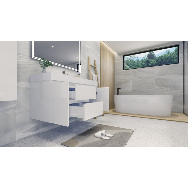 Carol-Ann 47.5'' Single Bathroom Vanity with Wood, Acrylic Top, High Gloss White