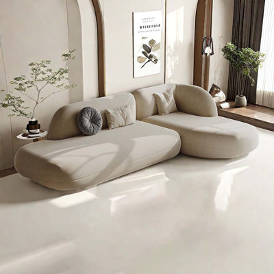 Creamy Wabi-sabi Style Living Room Sofa Upholstered Sectional