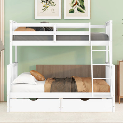 Solid Wood Twinfull Bunk Bed With Drawers In White - Adds A Touch Of Class To Bedroom Storage Maximizes Capacity