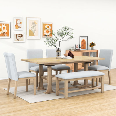 Charmant 6-Piece Extendable Dining Table Set with Removable Leaf, Dining Chair and Bench