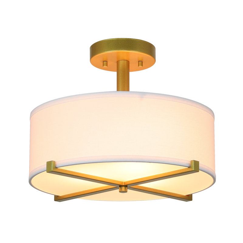 Fabric Semi Flush Mount, Gold Brass