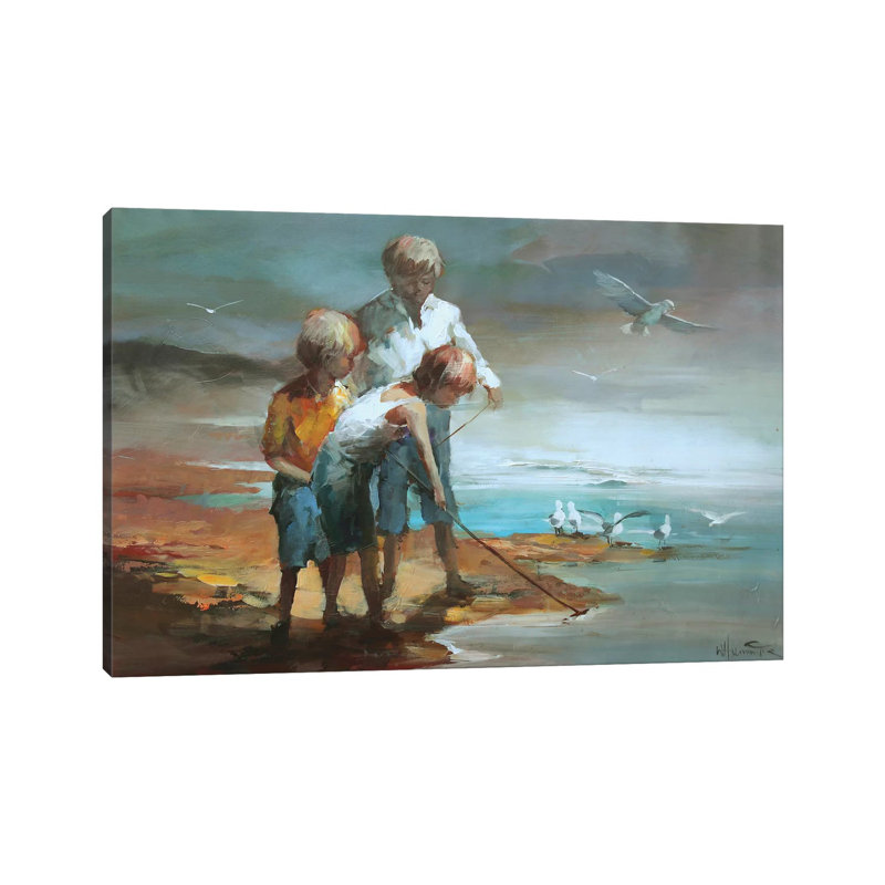 Boys On The Beach by Willem Haenraets - Wrapped Canvas Painting, 20.32 cm H x 30.48 cm W